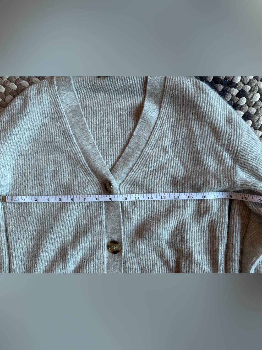 Quince Light Gray Ribbed V-Neck Cardigan Sweater - Small - Picture 4 of 5
